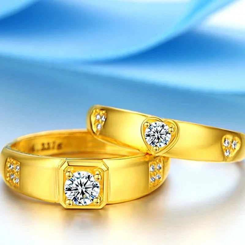 Gold Color Opening Rings for Couples – Dragon & Phoenix Design
