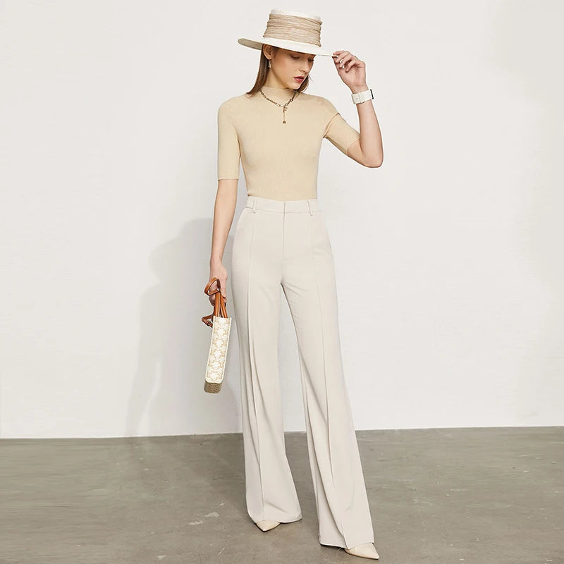 Women’s Wide Leg Chiffon Pants – High Waist Loose Office Trousers