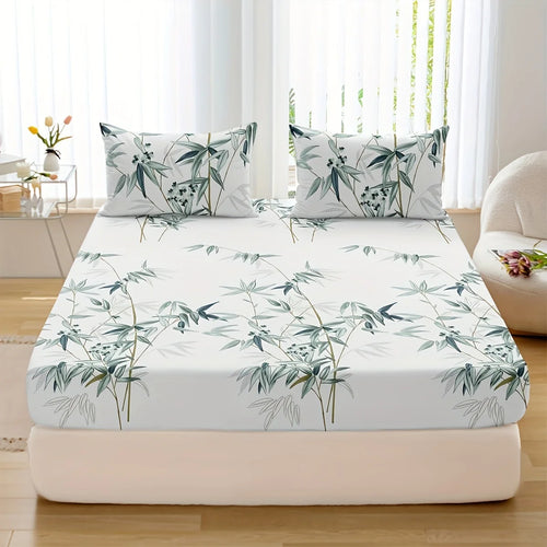 3pcs Bamboo Leaf Fitted Sheet Set – Soft, Breathable, Hypoallergenic