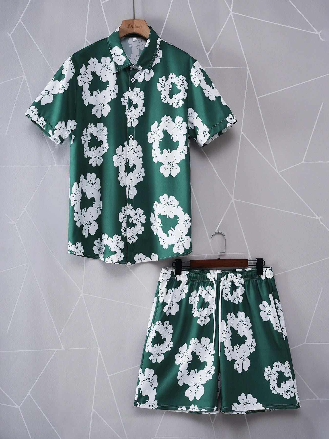 Men’s Tropical 2-Piece Set – Palm Tree Hawaiian Shirt & Shorts