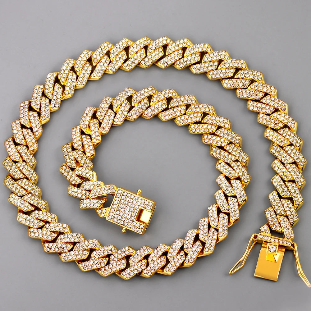 Hip Hop Iced Out Cuban Link Chain Necklace – Gold & Silver Men’s Gift