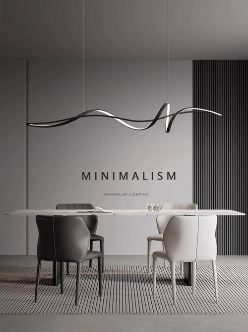 Modern Curved LED Pendant Light – Minimalist Dining Room Fixture