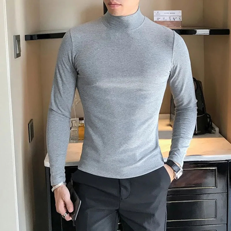 Men’s Slim Fit Turtleneck Long Sleeve Solid Pullover