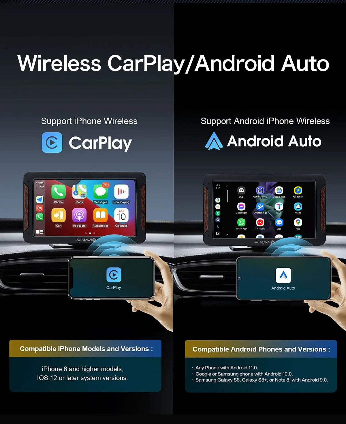 3-in-1 Car Video Smart Box with Android 12, CarPlay & WiFi