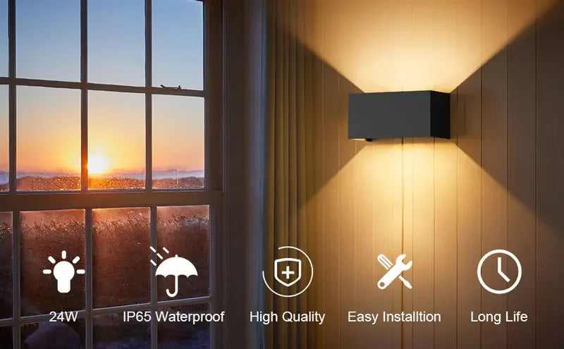 Waterproof Aluminum LED Wall Lamp – 12W/24W Indoor Outdoor Light