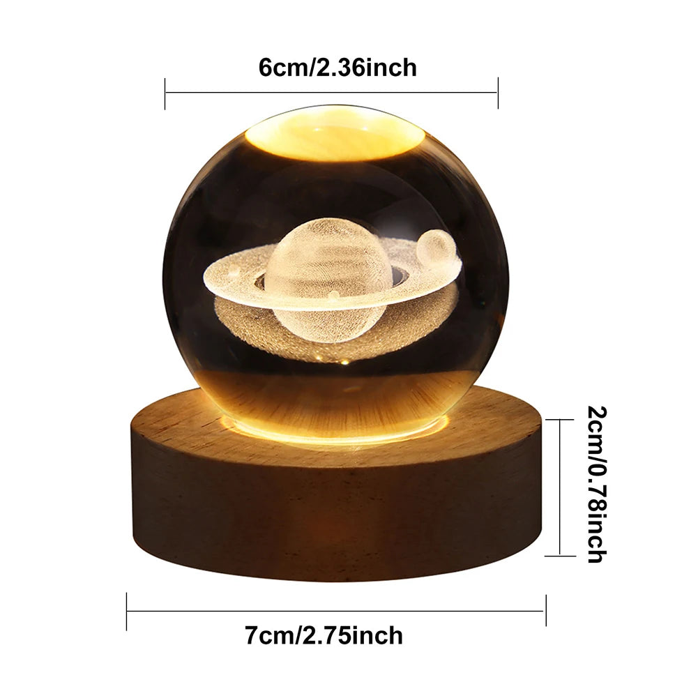 USB LED Galaxy Crystal Ball Lamp – 3D Moon Planet Night Light