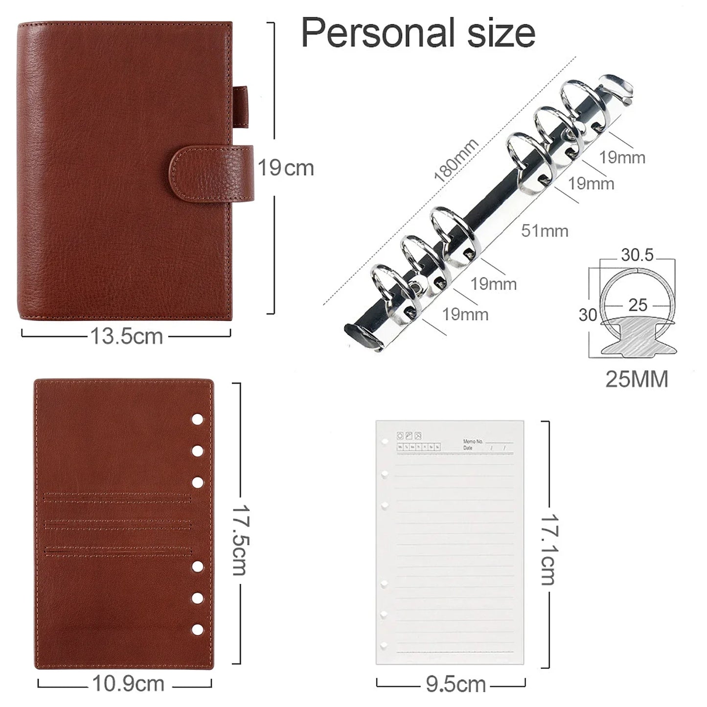 Full Grain Leather Planner with Rings – Personal Size Organizer