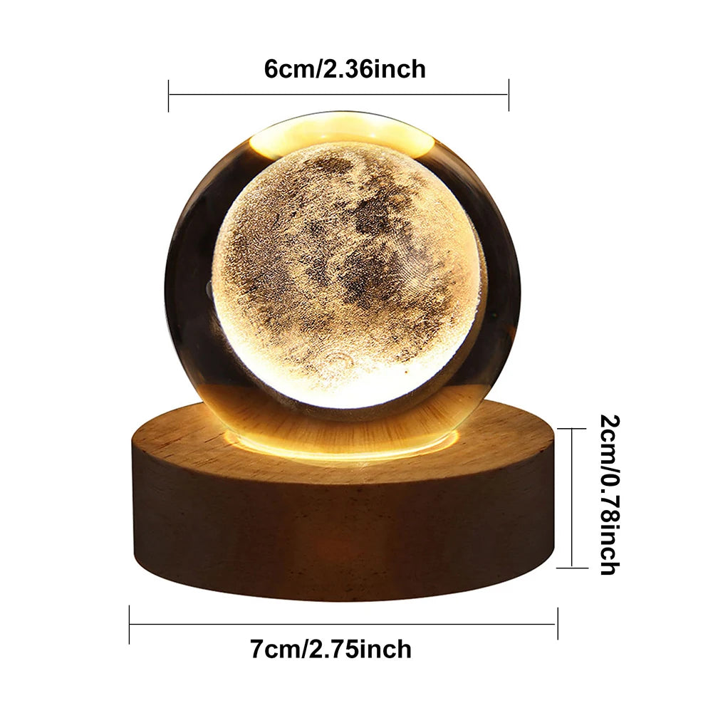 USB LED Galaxy Crystal Ball Lamp – 3D Moon Planet Night Light