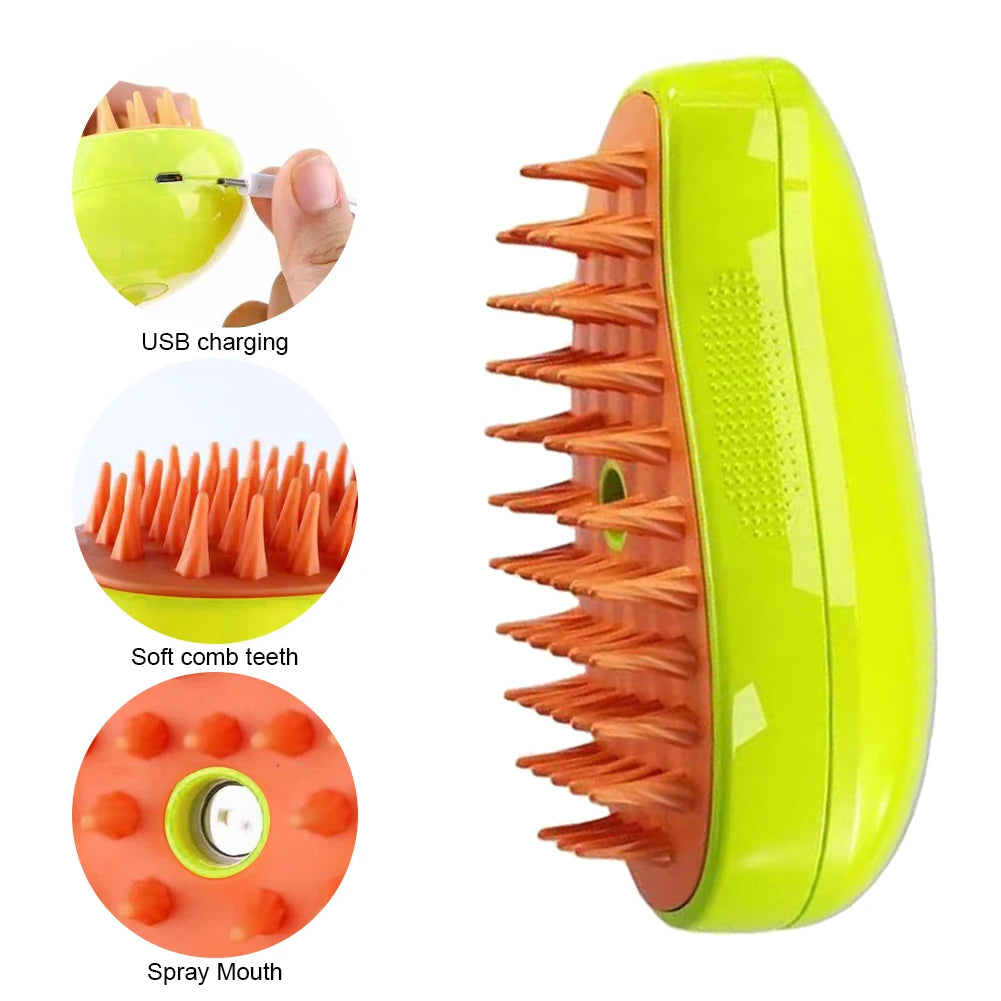Pet Steam Brush with Massage & Water Spray – Grooming for Cats & Dogs