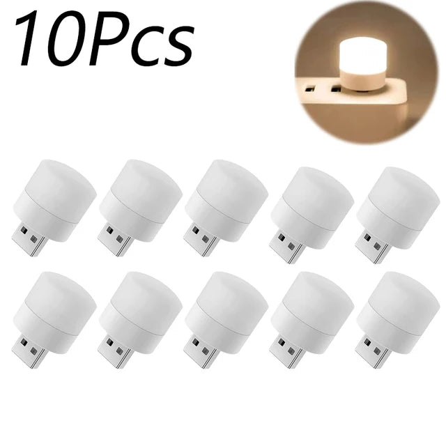 Mini USB LED Night Light – Warm White Book Reading Lamp 1/10pcs