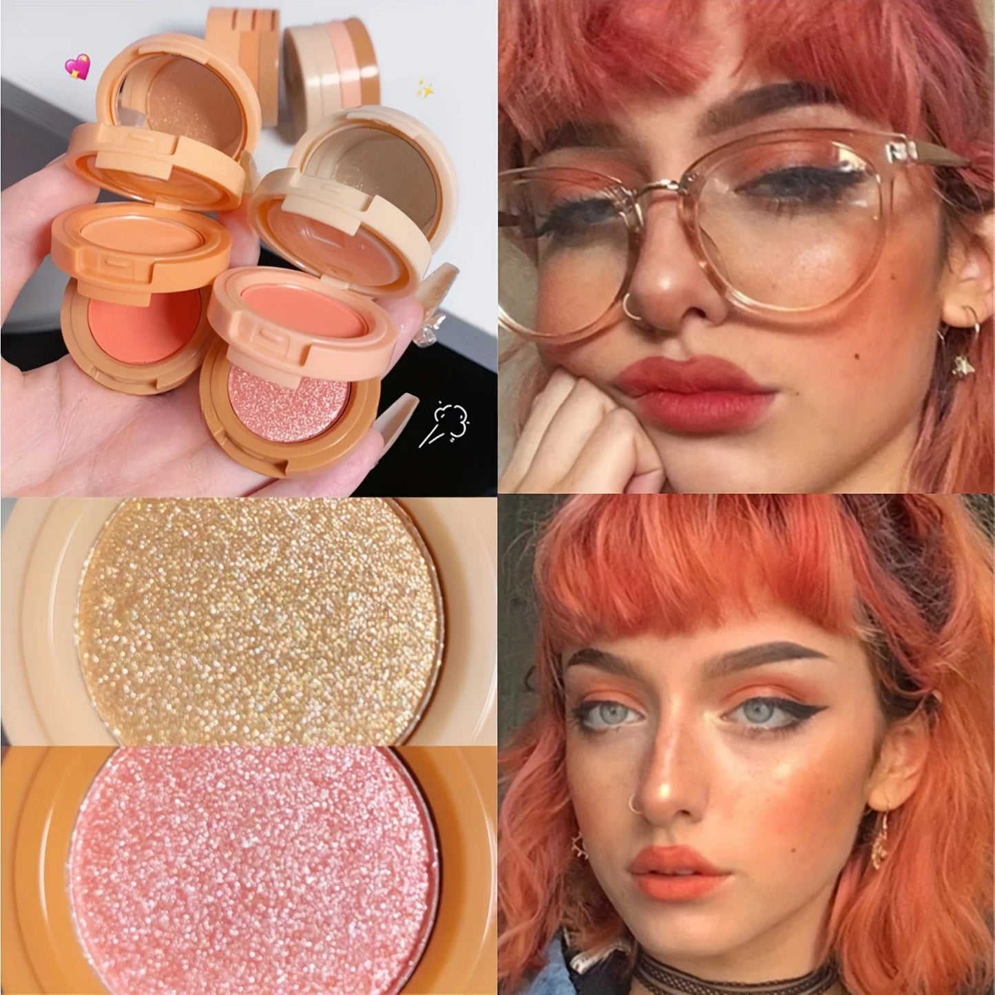 3-in-1 Makeup Palette–Blush, Highlighter & Contour with Glitter Finish