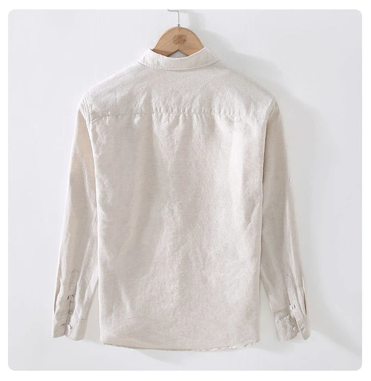 Men’s Linen Cotton Shirt – Long Sleeve Casual Spring/Summer Wear
