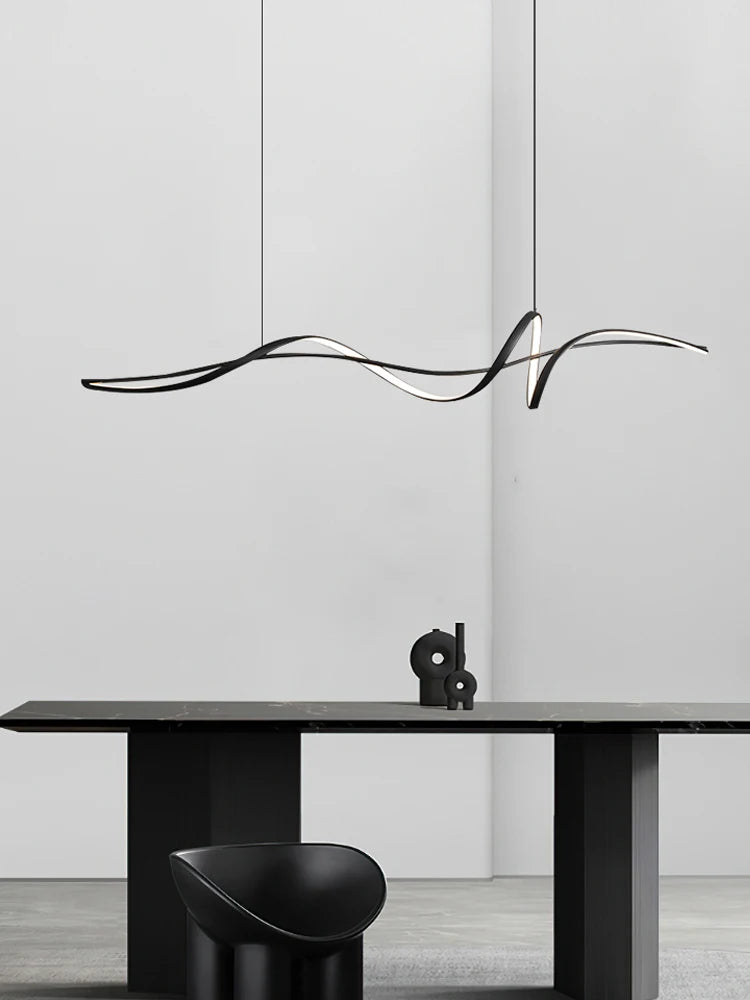 Modern Curved LED Pendant Light – Minimalist Dining Room Fixture