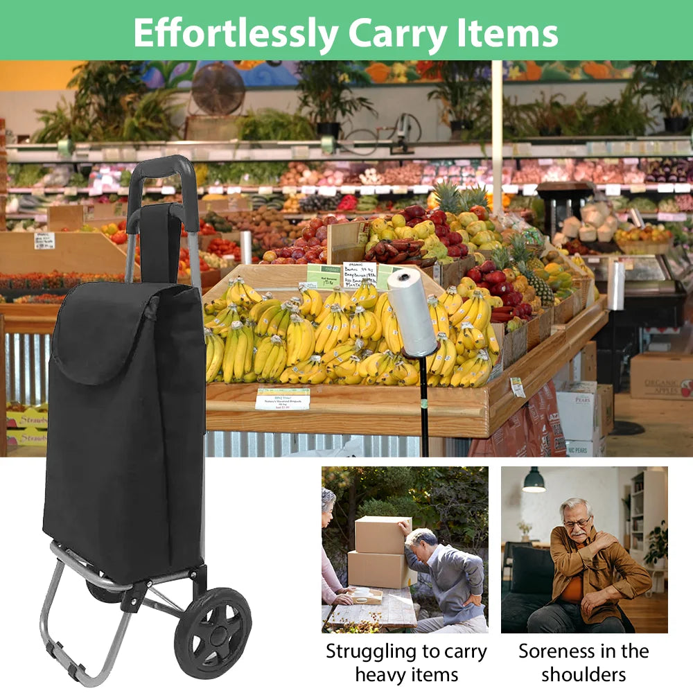 Folding Shopping Cart – Portable Wheeled Trolley with 30kg Load