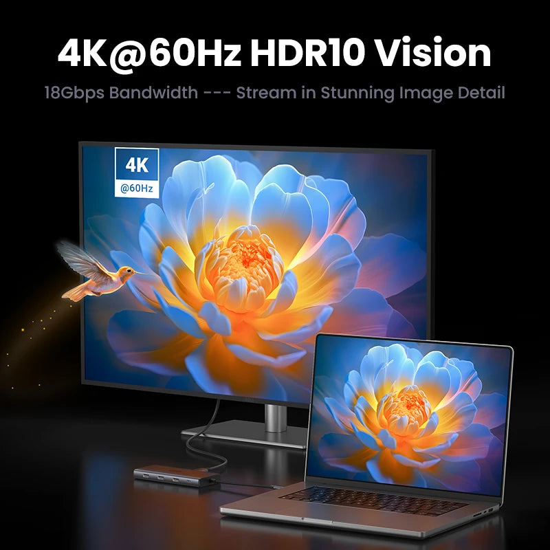 9-in-1 USB-C Hub – 4K@60Hz HDMI, 10Gbps USB, RJ45, PD 100W