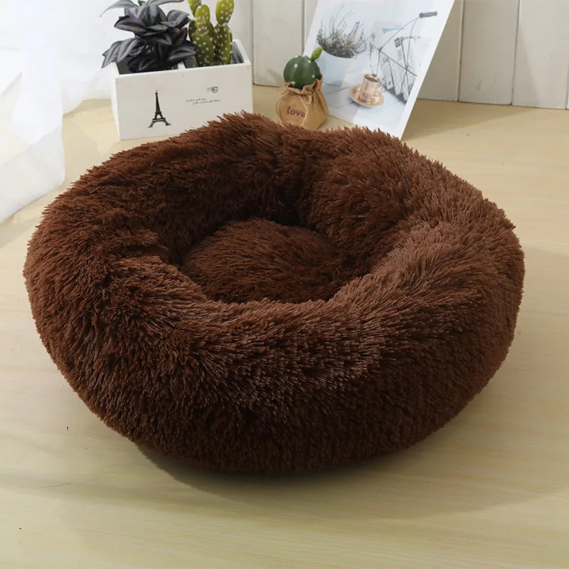 Round Plush Pet Bed – Soft Sleeping Cushion for Cats & Dogs