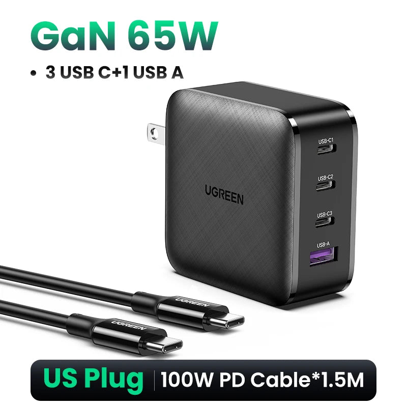 65W GaN USB-C Charger – Quick Charge 4.0 PD Fast Charger for Phones & Laptops