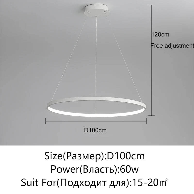 Modern Round LED Pendant Light – Black/White Minimalist Chandelier
