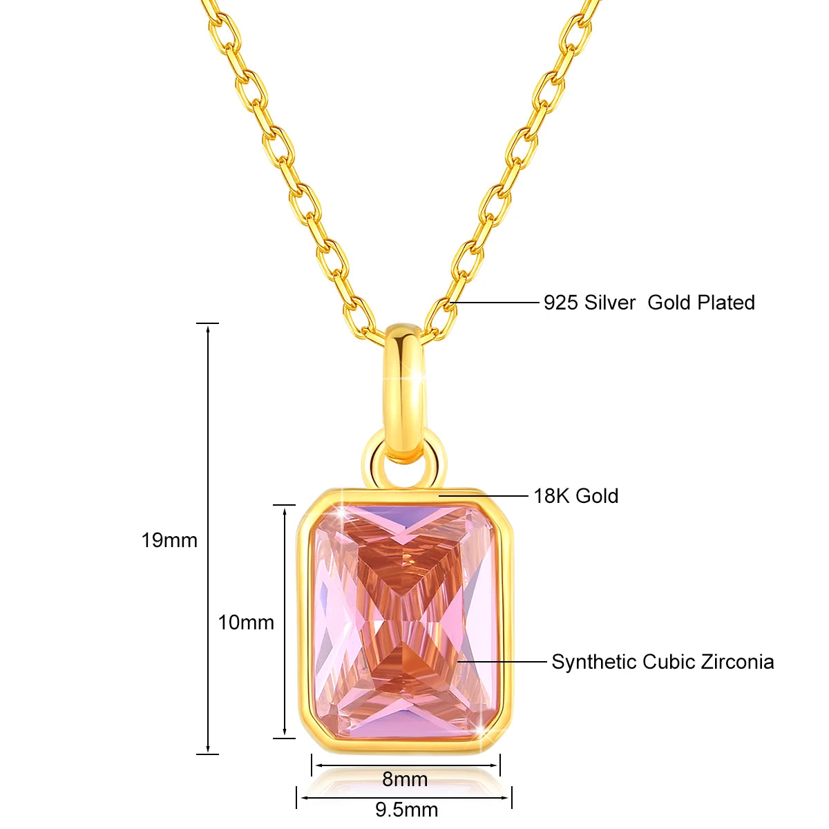18K Gold Necklace for Women – 8x10mm Yellow Stone Rectangle