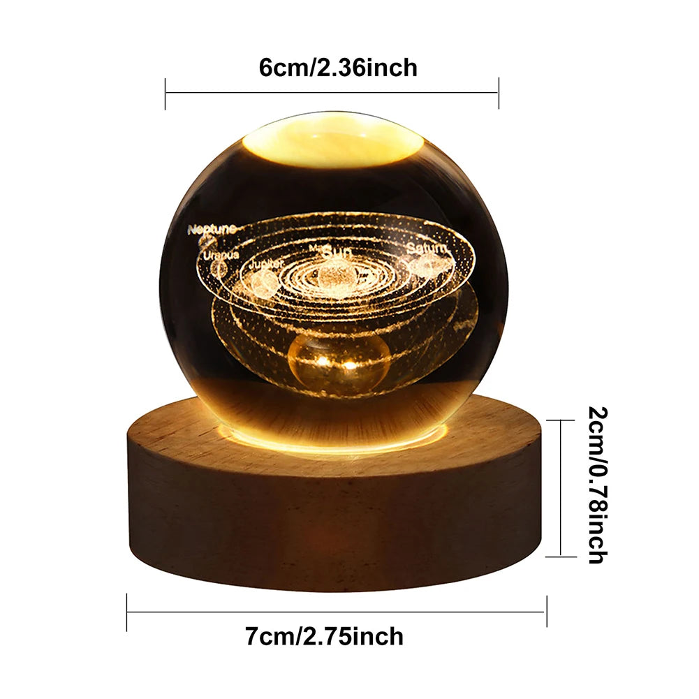 USB LED Galaxy Crystal Ball Lamp – 3D Moon Planet Night Light