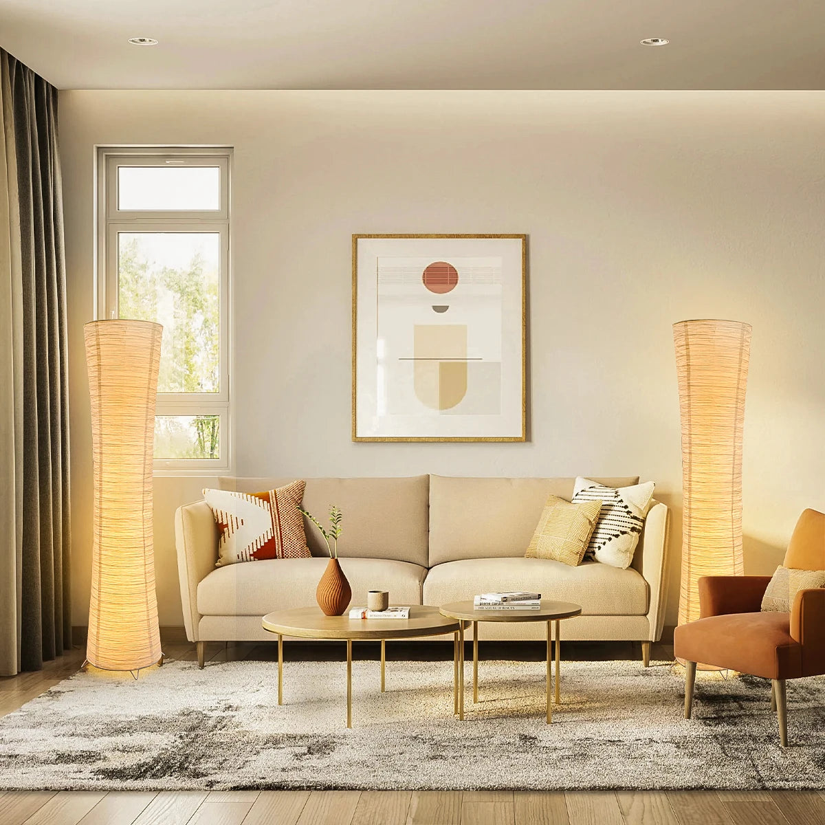 Three-Color Paper Lampshade LED Floor Lamp