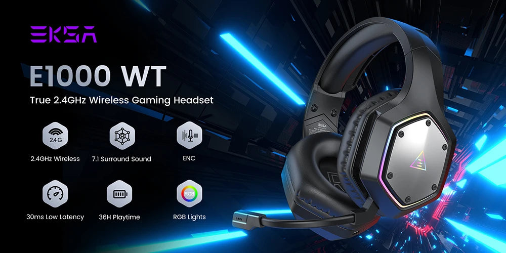 Cartmela E1000 WT Wireless Gaming Headset – 7.1 Surround with ENC Mic