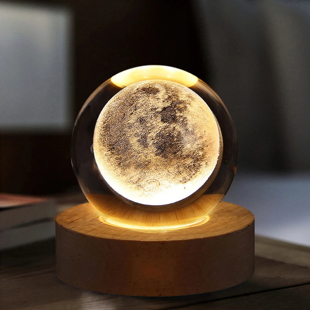 USB LED Galaxy Crystal Ball Lamp – 3D Moon Planet Night Light