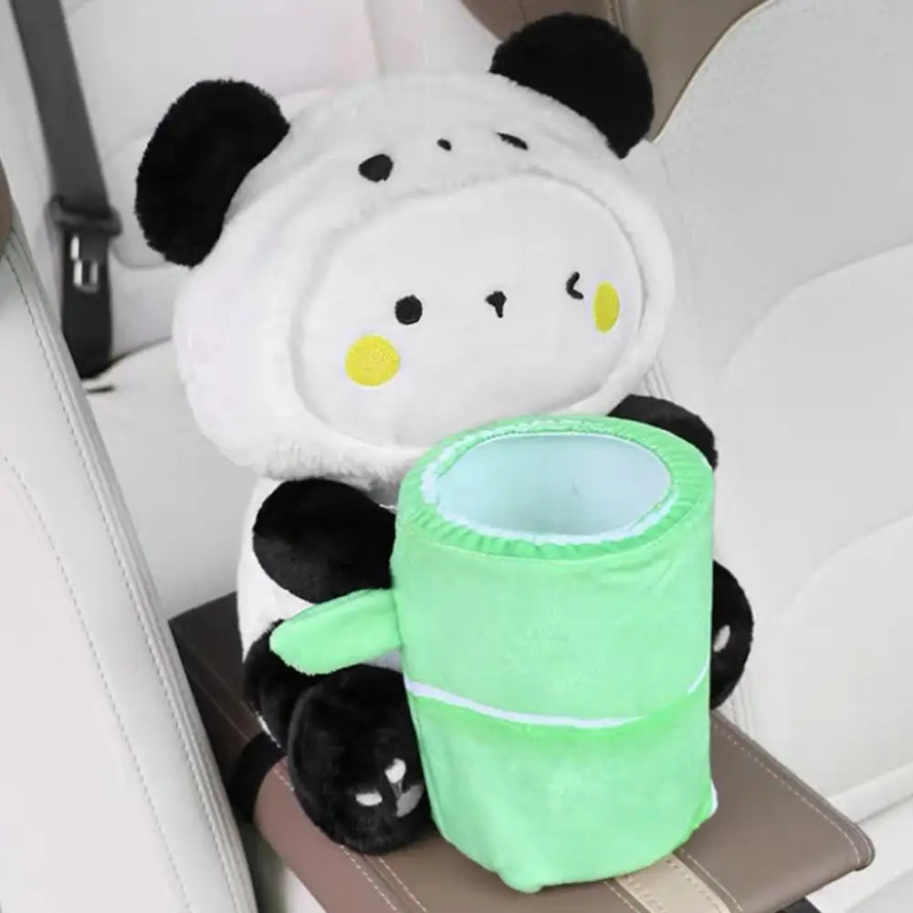 Cute Plush Animal Car Tissue Box & Trash Can Storage Organizer