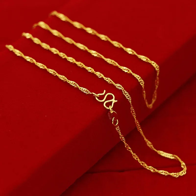 Yellow Gold Plated Wave Chain Necklace – 45cm Snake, Box, O Links