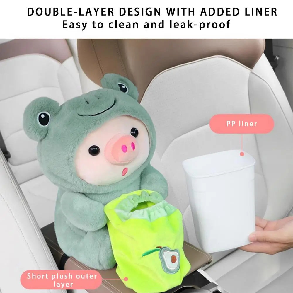 Cute Plush Animal Car Tissue Box & Trash Can Storage Organizer
