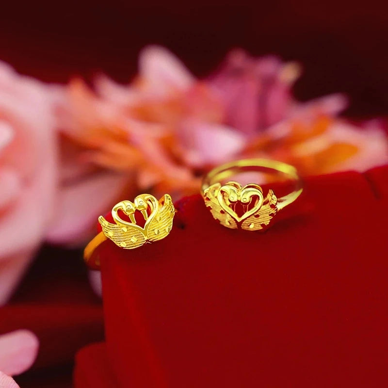 Gold Color Opening Rings for Couples – Dragon & Phoenix Design