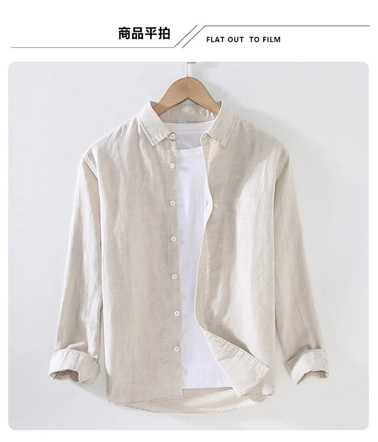 Men’s Linen Cotton Shirt – Long Sleeve Casual Spring/Summer Wear