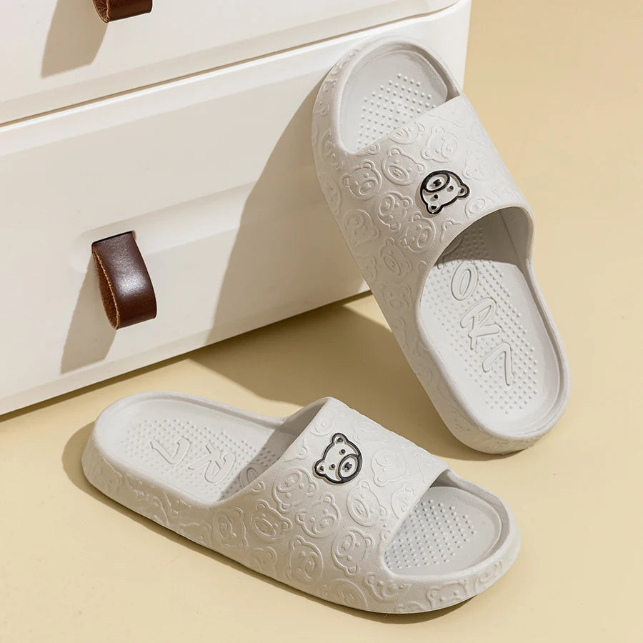 Summer Bear Print Slippers Non-Slip