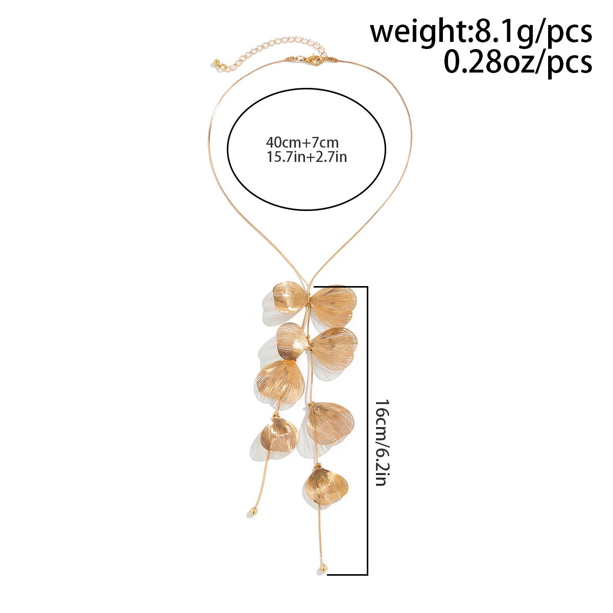 Gold Metal Petal Charm Tassel Necklace – Long Choker for Women