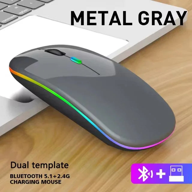 LED Wireless Bluetooth Mouse – USB Rechargeable RGB Silent Mouse