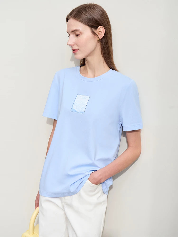 Women’s Casual Embroidered Cotton T-Shirt – Spring Short Sleeve Top