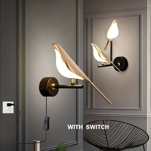 Magpie Bird LED Wall Lamp – 360° Rotating Bedside Light