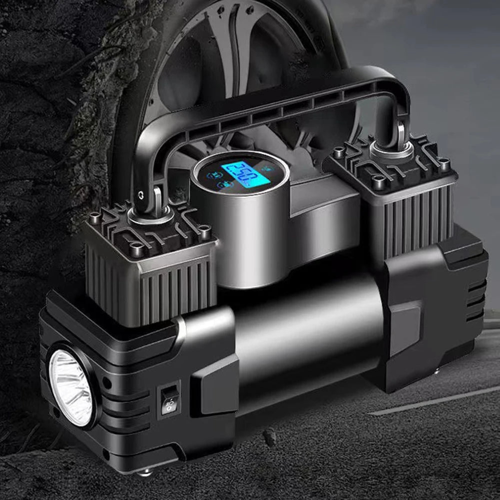 12V 150PSI Dual Cylinder Car Tire Inflator with LED Light