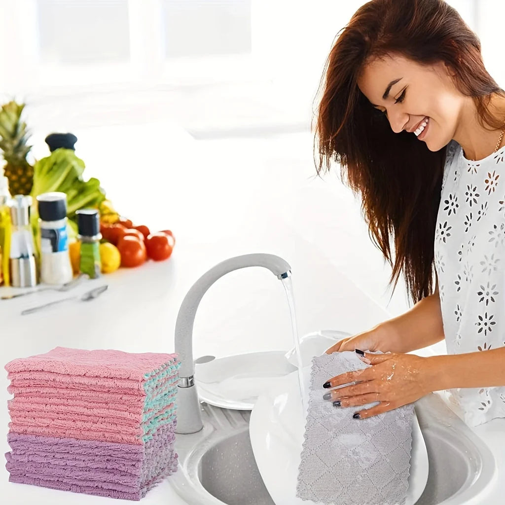 10pcs Microfiber Dish Cloths – Double-Sided Cleaning Rags for Kitchen