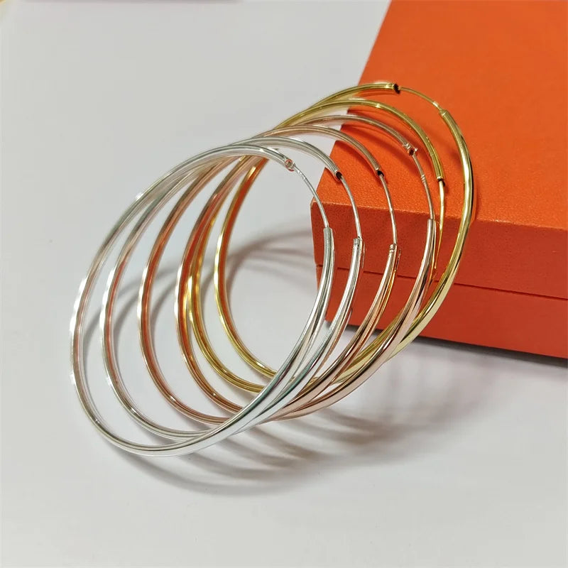 18K Gold Plated Hoop Earrings – 925 Silver, 3–7cm Size Options