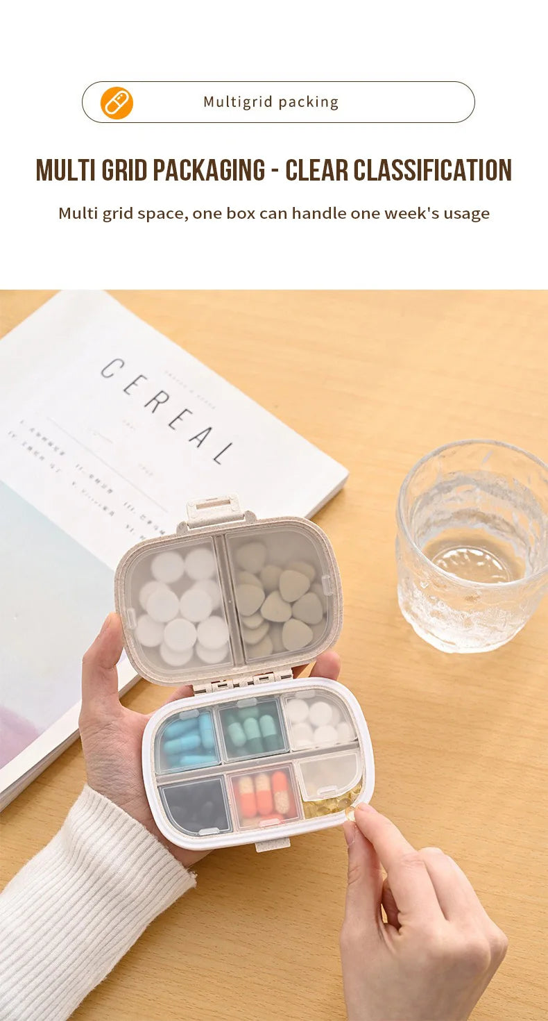 8-Grid Pill Organizer Box – Travel Medicine Storage with Seal Ring