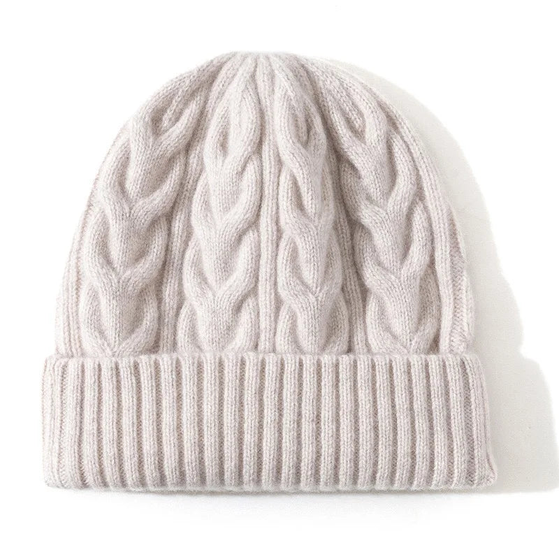 Thick Knitted Wool Beanie – Warm Solid Color Winter Hat