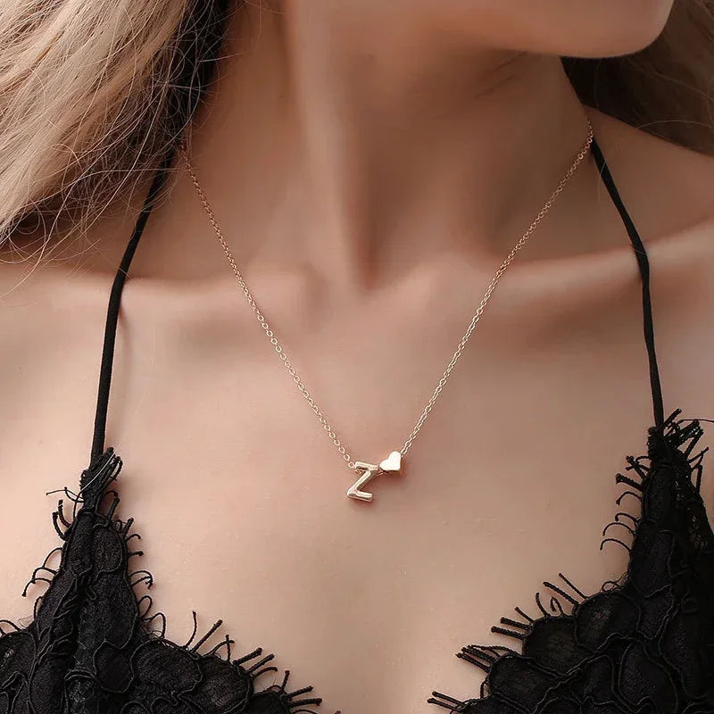 Dainty Initial Necklace with Tiny Heart – Gold & Silver Choker