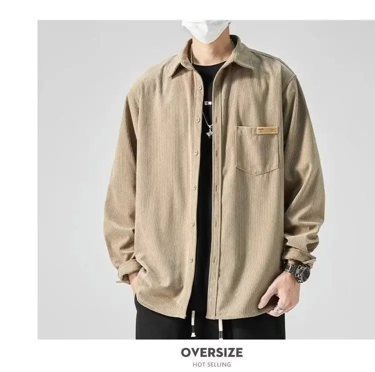 Men’s Loose Corduroy Shirt – Casual Thick Long Sleeve Top