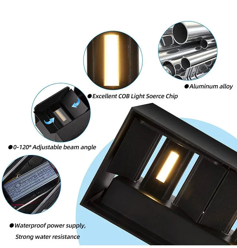 Waterproof Aluminum LED Wall Lamp – 12W/24W Indoor Outdoor Light
