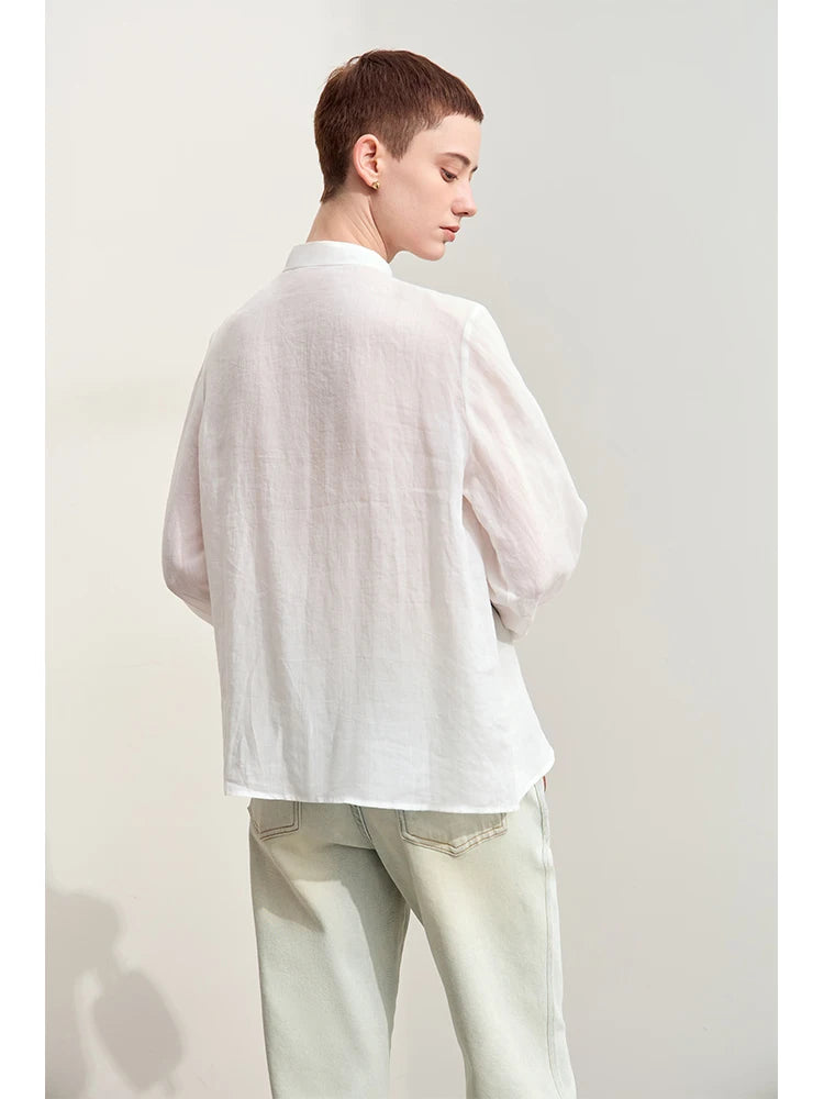 Women’s Autumn Stand Collar Lace Shirt – Elegant Shell Button Blouse