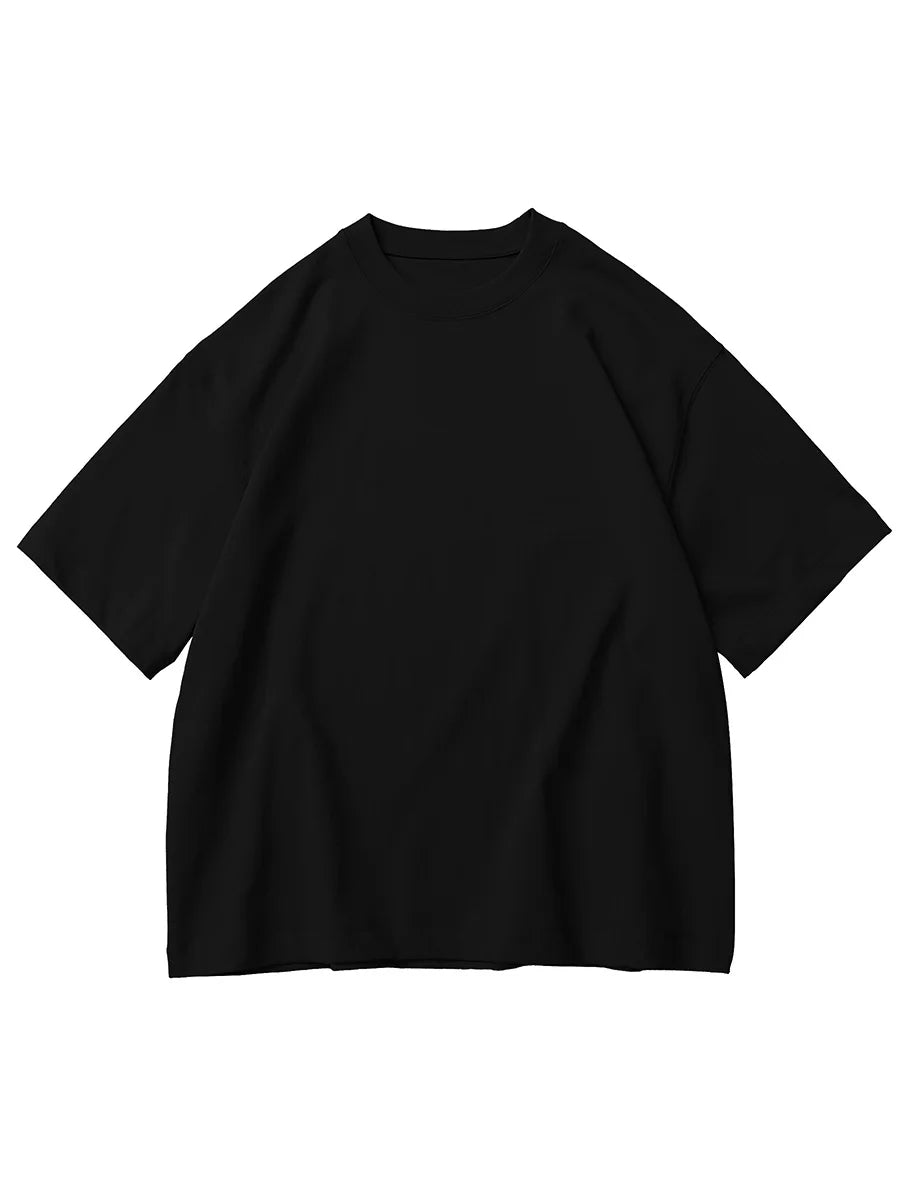 Oversized Heavy Cotton T-Shirt Men Solid Color Drop Shoulder Loose Fit