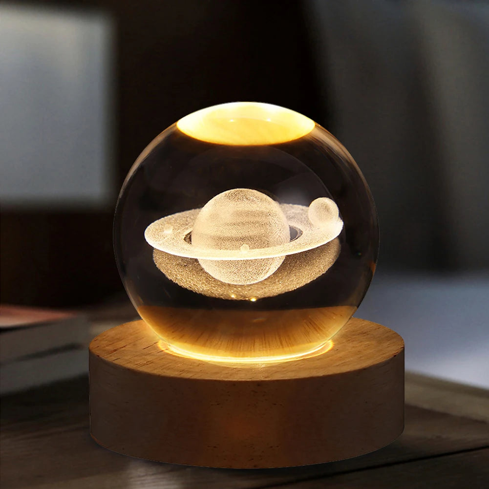 USB LED Galaxy Crystal Ball Lamp – 3D Moon Planet Night Light