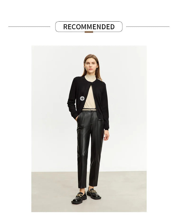 Women’s PU Leather Casual Pants – Loose Straight Floor-Length Trousers