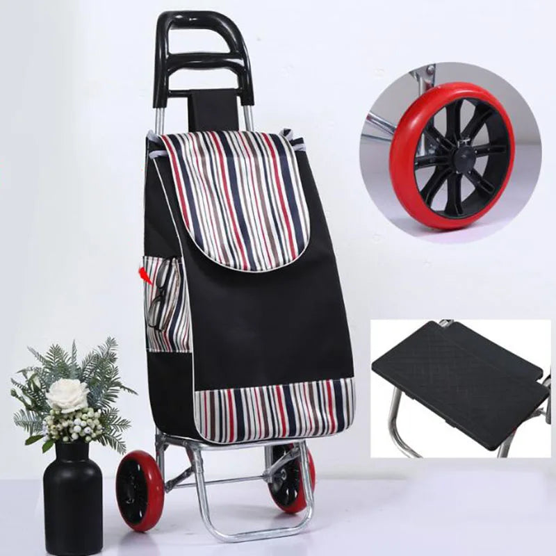 Folding Grocery Cart–Lightweight Aluminum Trolley with Climbing Wheels